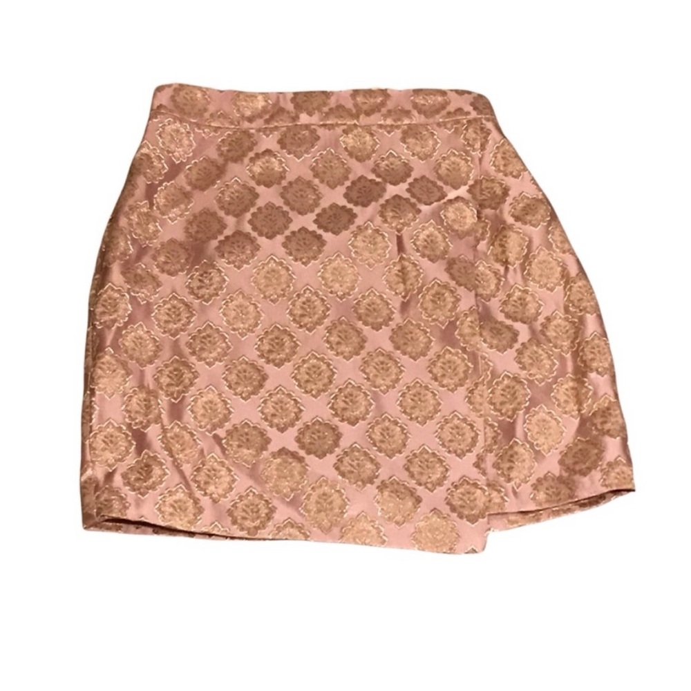 LPA Metallic Sheen Print Faux Wrap Pink Mini Skirt